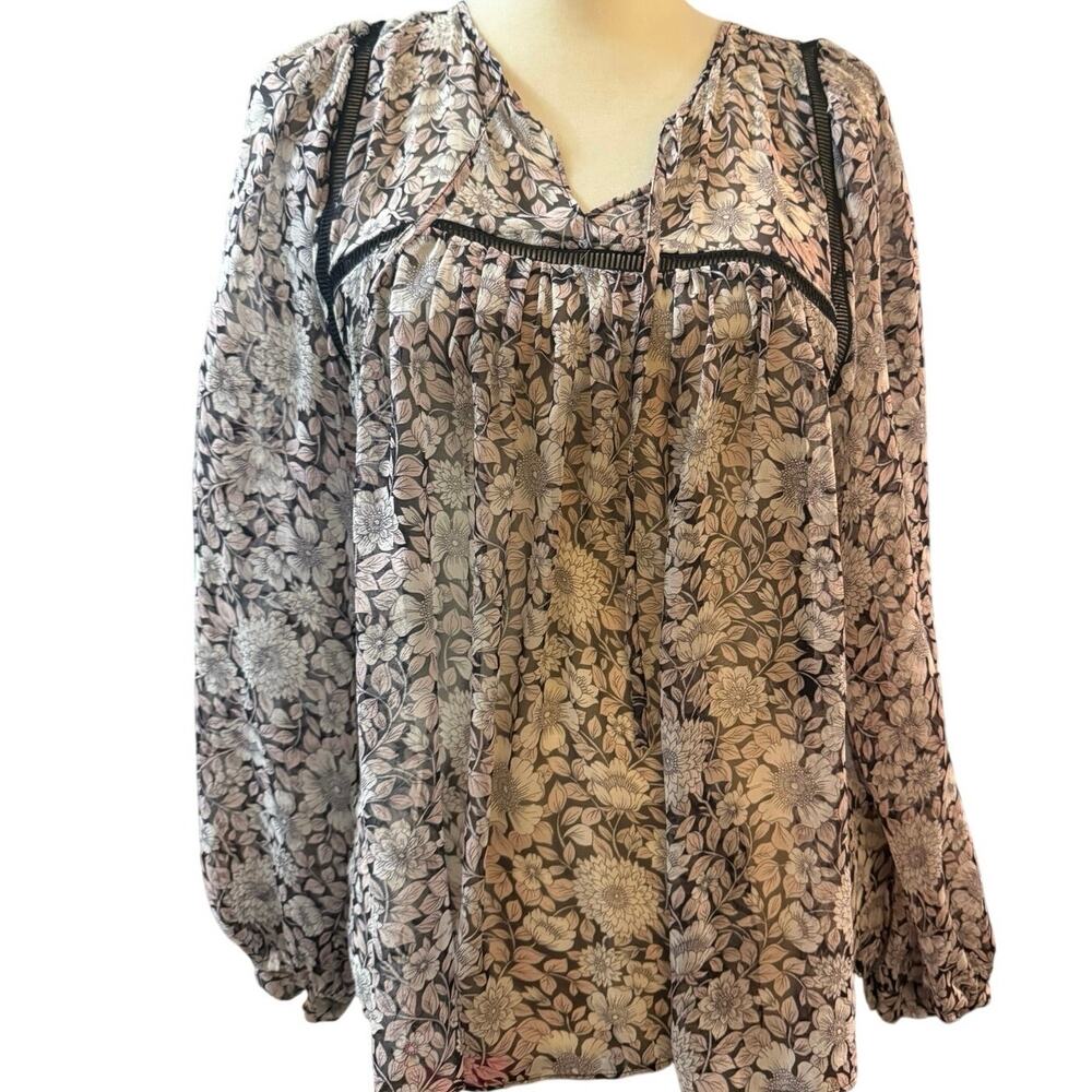 Rebecca Taylor 100% Silk Sheer Floral Peasant Blouse, Boho, Size 8
